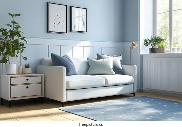Light Blue Living Room Interior Design with Sofa