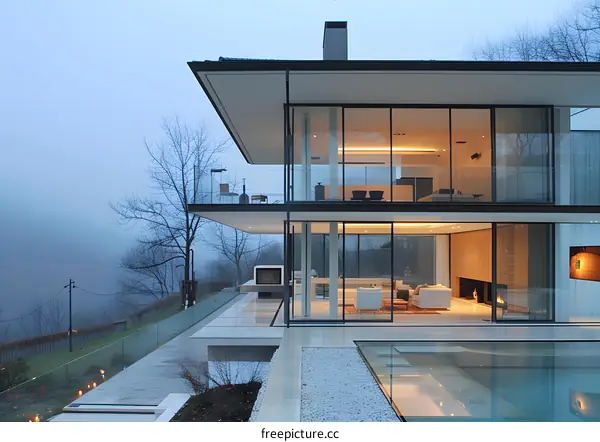 Modern Glass House with Pool and Stunning Views