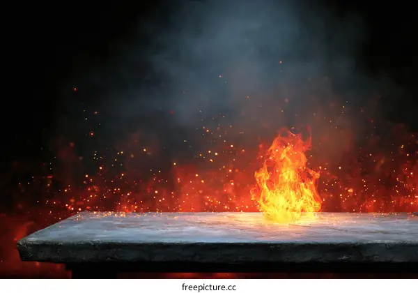 Fiery Tabletop with Sparks and Smoke