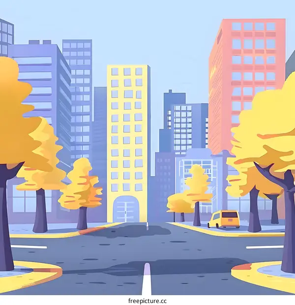 Cityscape Illustration with Trees and Buildings