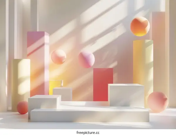 Dreamy Pastel Spheres Floating in a Minimalist Room - 3D Design