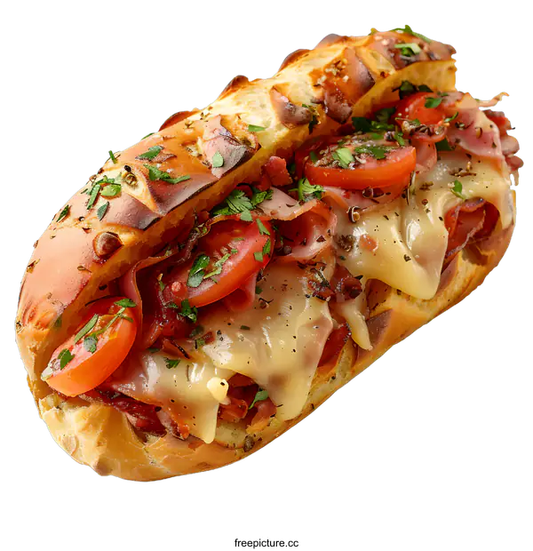 [Transparent Background PNG]Delicious Ham and Cheese Sandwich with Tomatoes and Parsley