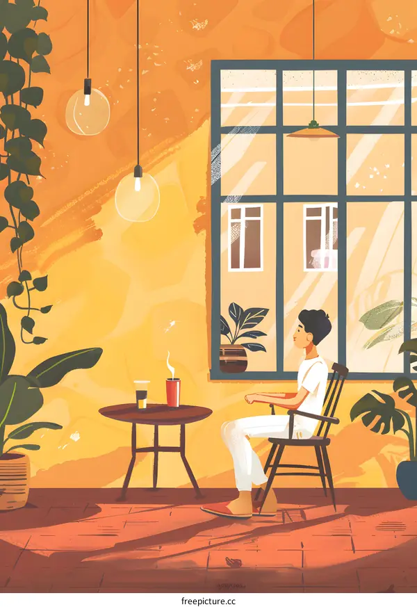 Man Sitting by Window in a Cafe