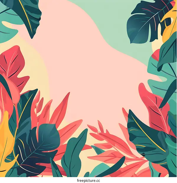 Tropical Leaves Background with Pink and Green Colors