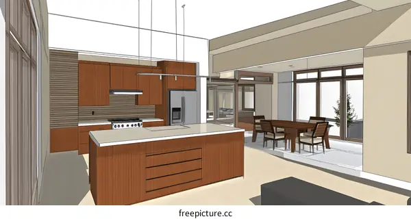 Modern Kitchen Design With Island and Dining Area