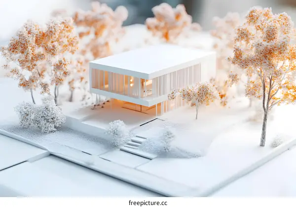 Modern House Architectural Model With Trees