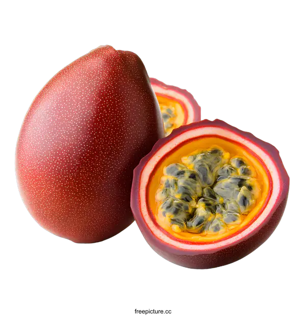 [Transparent Background PNG]Fresh Whole and Cut Passion Fruit Isolated on White Background