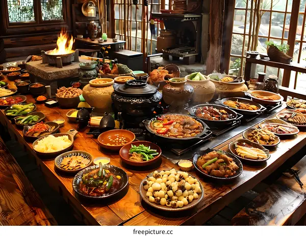 Traditional Chinese food feast on a table