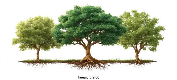 [Transparent Background PNG]Three Trees with Roots Growing Together