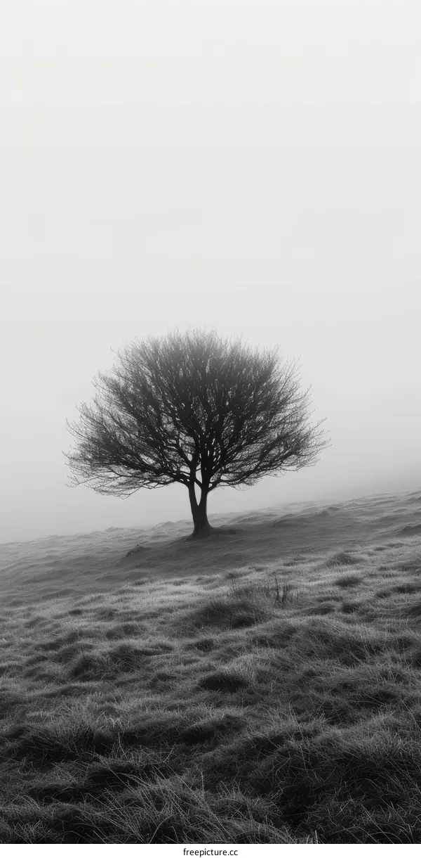 Solitary Tree in Foggy Grassland