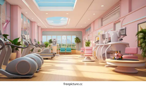 Pink Gym with White Equipment