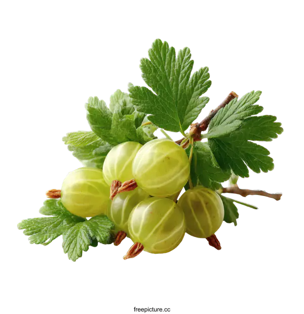 [Transparent Background PNG]Close Up of Fresh Gooseberries with Leaves