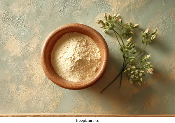 Natural Powder in Wooden Bowl with Herbs