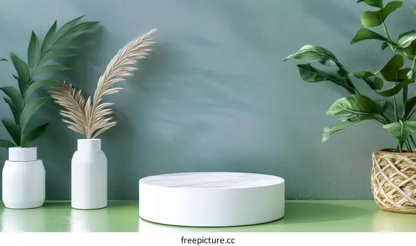 Modern Minimalist Plant Display with White Pedestal