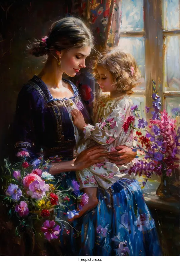 Mother and Child by the Window Painting