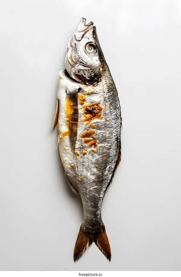 Grilled fish on white background