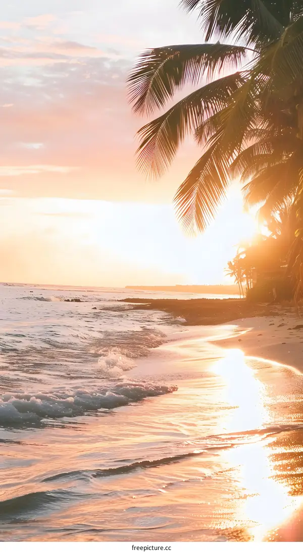 Palm Tree Silhouette on a Tropical Beach at Sunset