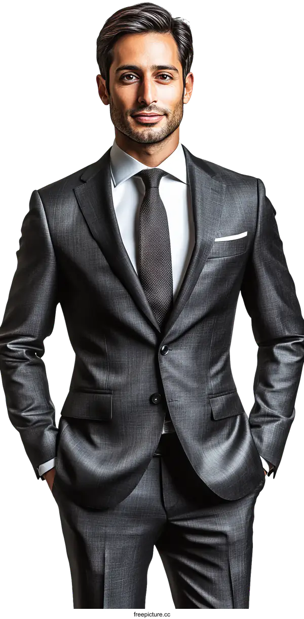 [Transparent Background PNG]Businessman in a Stylish Dark Gray Suit