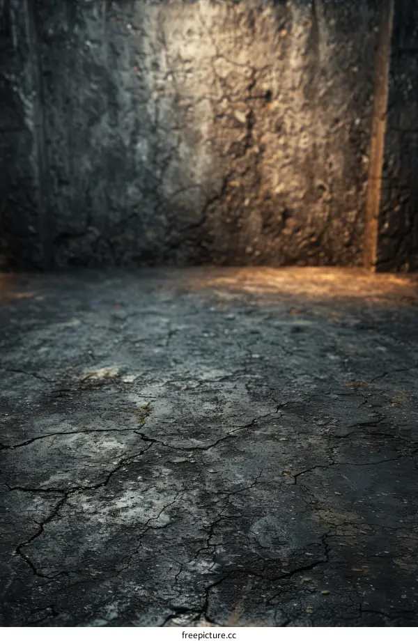 Cracked Grunge Concrete Floor with particles in the air