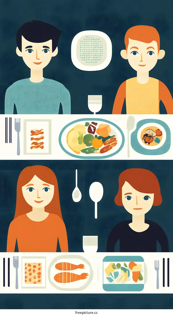 Four People Sitting at a Table, Enjoying a Meal Together