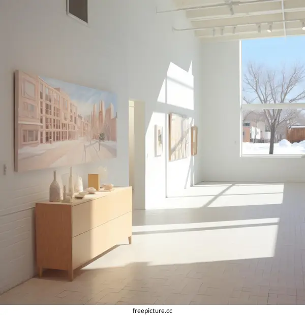 Bright and airy gallery space with large windows