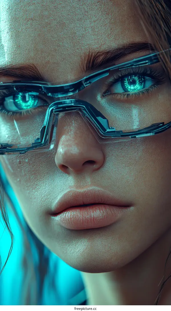 Closeup Futuristic Woman with Cyberpunk Glasses