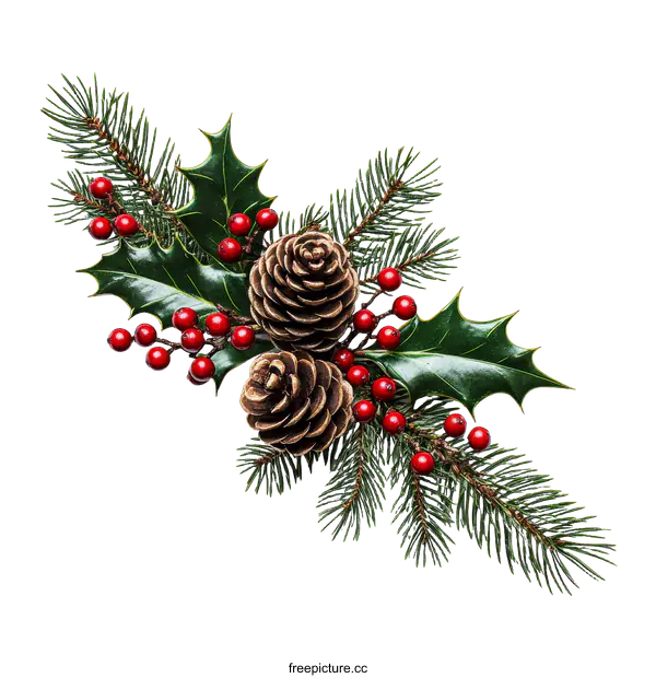 [Transparent Background PNG]Christmas Decoration Arrangement with Pine Cones and Holly Berries