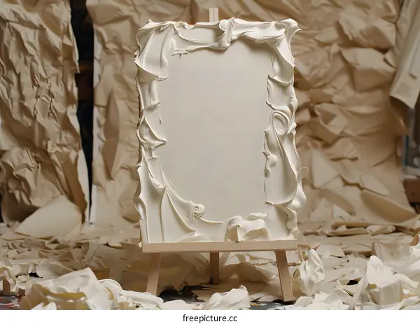 Abstract Painting Frame on Easel with White Background