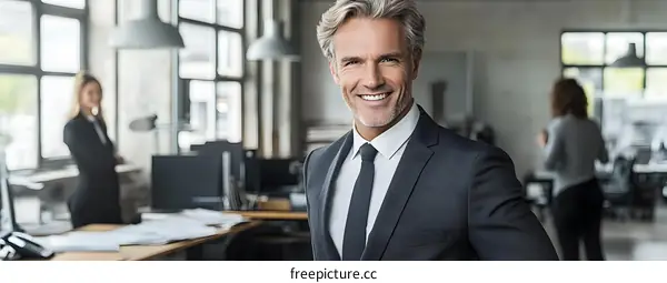 Smiling Businessman in Office Setting