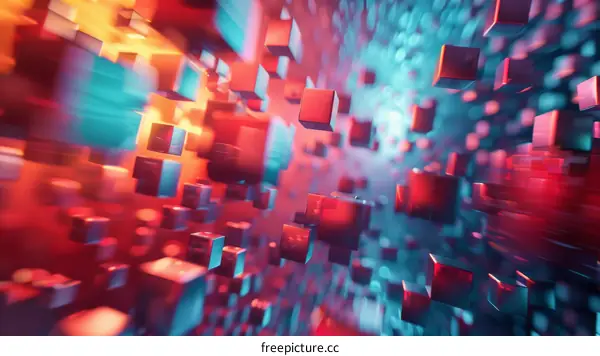 Red and blue cubes floating in a three dimensional space