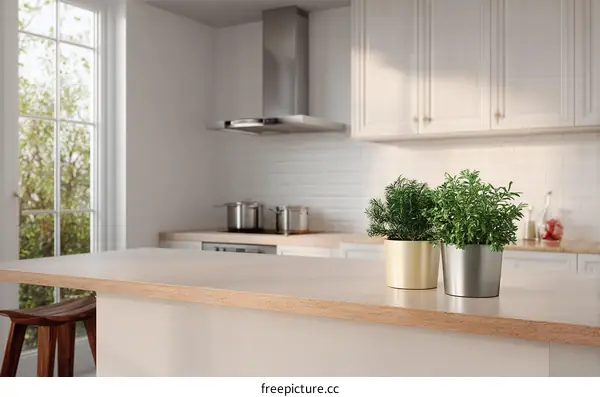 Modern Kitchen Countertop with Plants