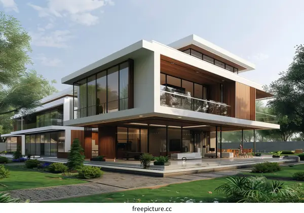 Modern House Exterior Design with Courtyard