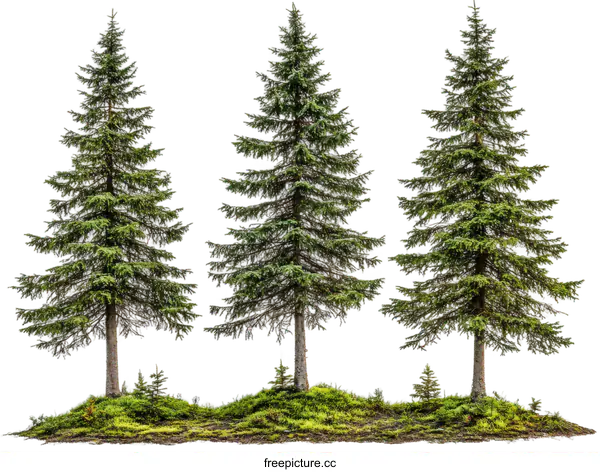 [Transparent Background PNG]Three Evergreen Trees Against White Background