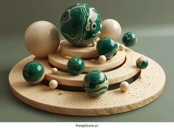 Abstract Green and Beige Sphere Composition