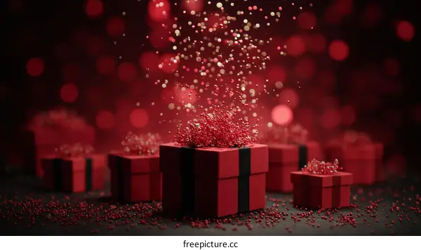 Red Gift Boxes with Sparkling Festive Decor