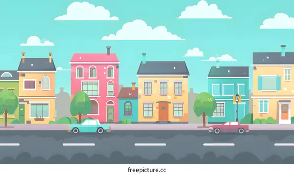 Cartoon Illustration of a Row of Houses