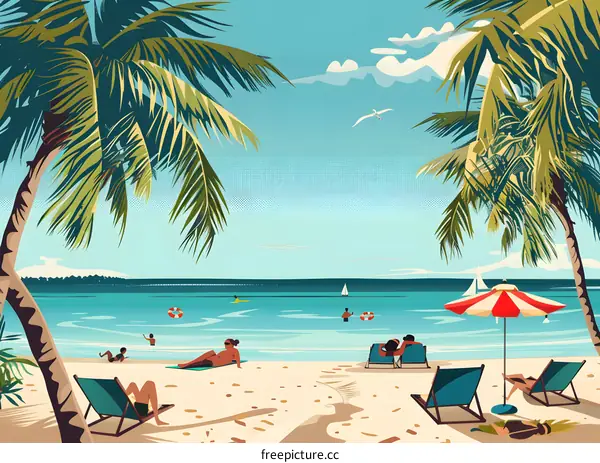 Summer Vacation Palm Beach Landscape Illustration