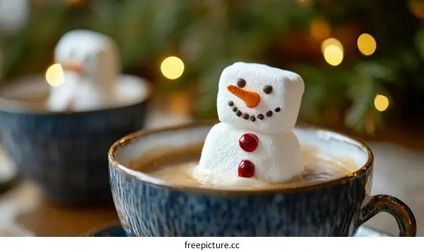 Marshmallow Snowman in Coffee Cup Festive Holiday