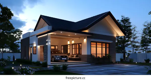 Modern House Design with Garage and Backyard