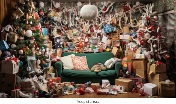 A living room full of Christmas decorations