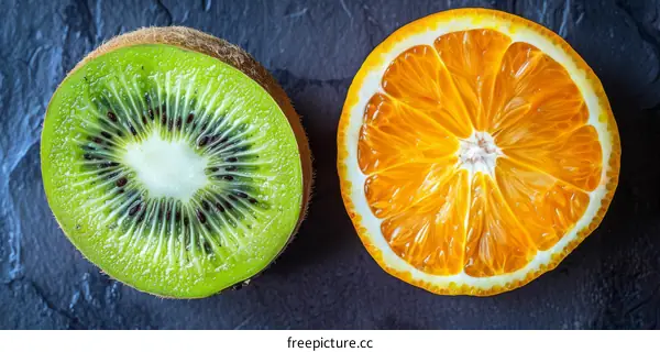 Halves of Kiwi and Orange