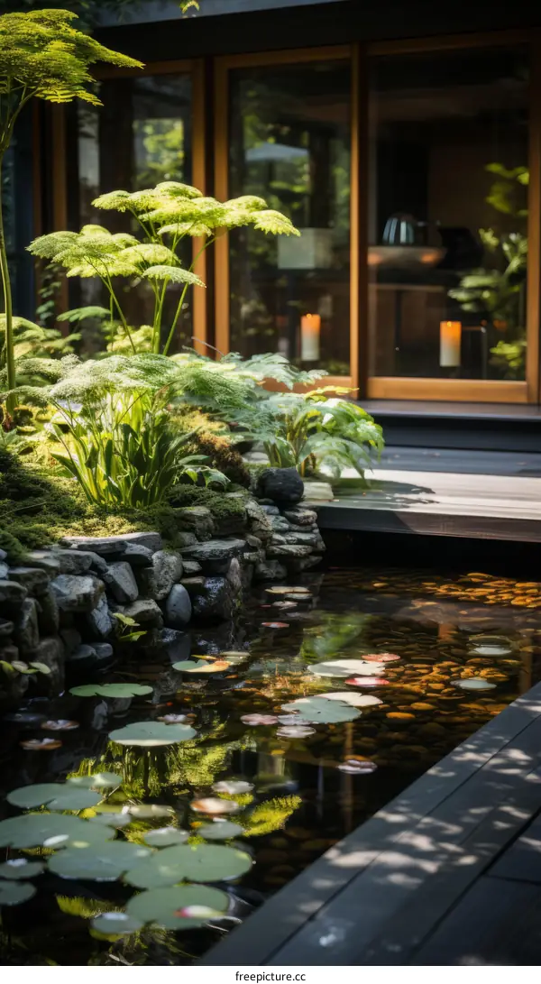 The beauty of nature and architecture harmoniously intertwined in a serene garden