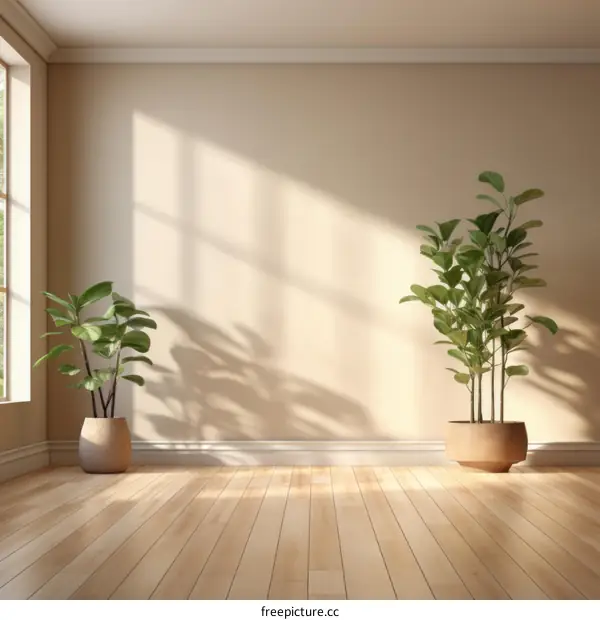 Bright empty room with two trees