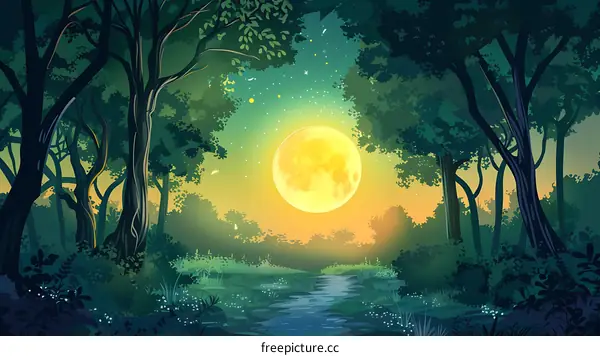 Full Moon Night Forest Landscape