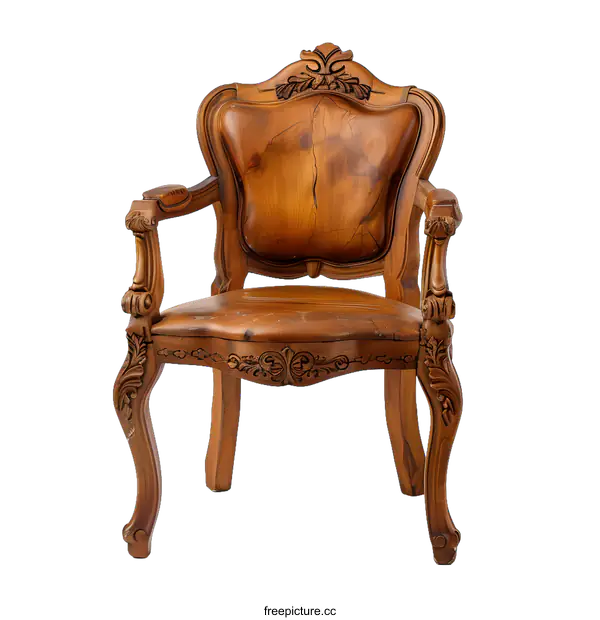 [Transparent Background PNG]Carved Wooden Armchair With Floral Detail