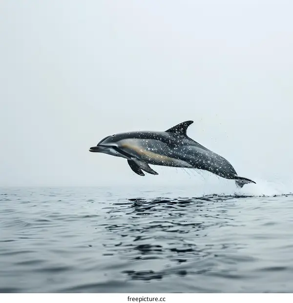 A bottlenose dolphin leaps out of the water.