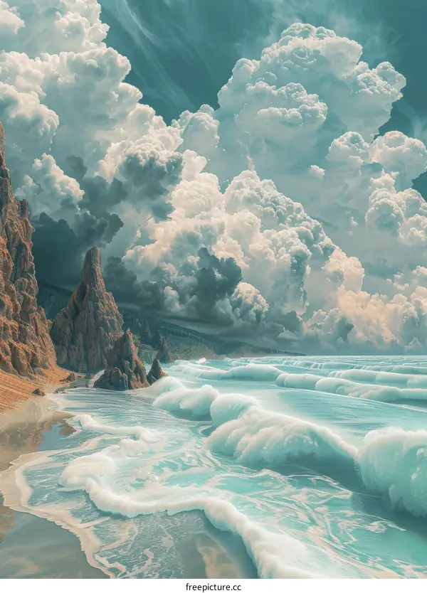 A beach with a rocky cliff