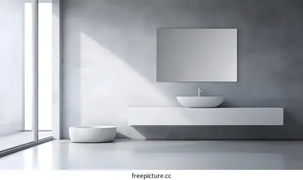 Minimalist Bathroom Design with Concrete Walls and White Sink
