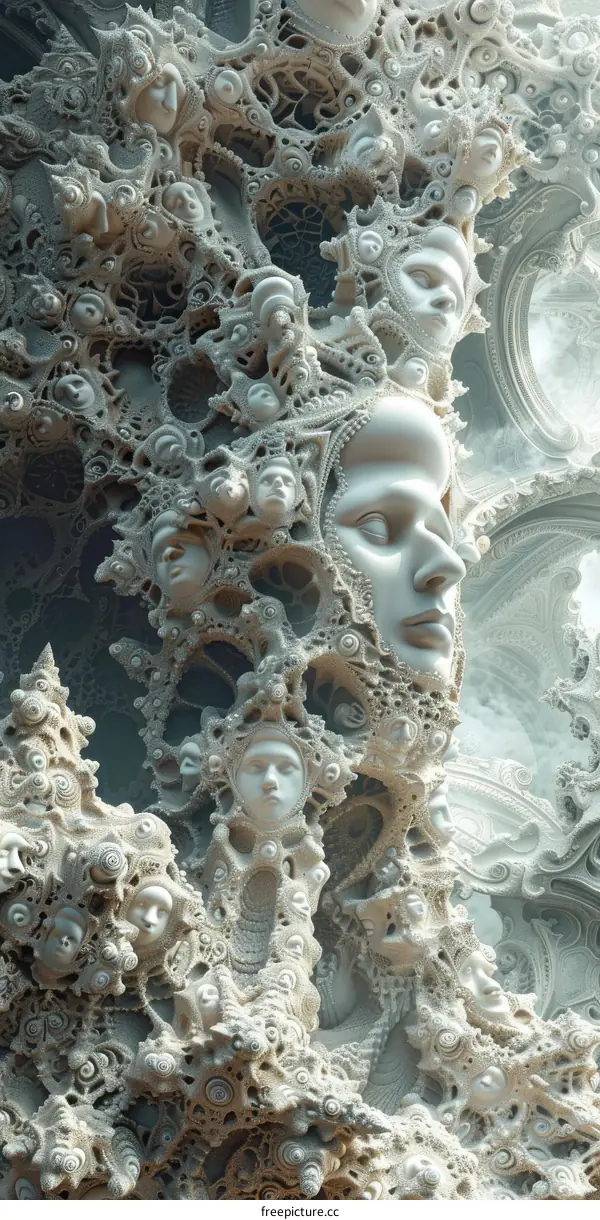 Abstract White Sculpture with Faces and Organic Shapes