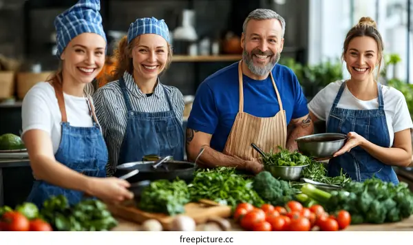 Happy Family Cooking Fresh Vegetables